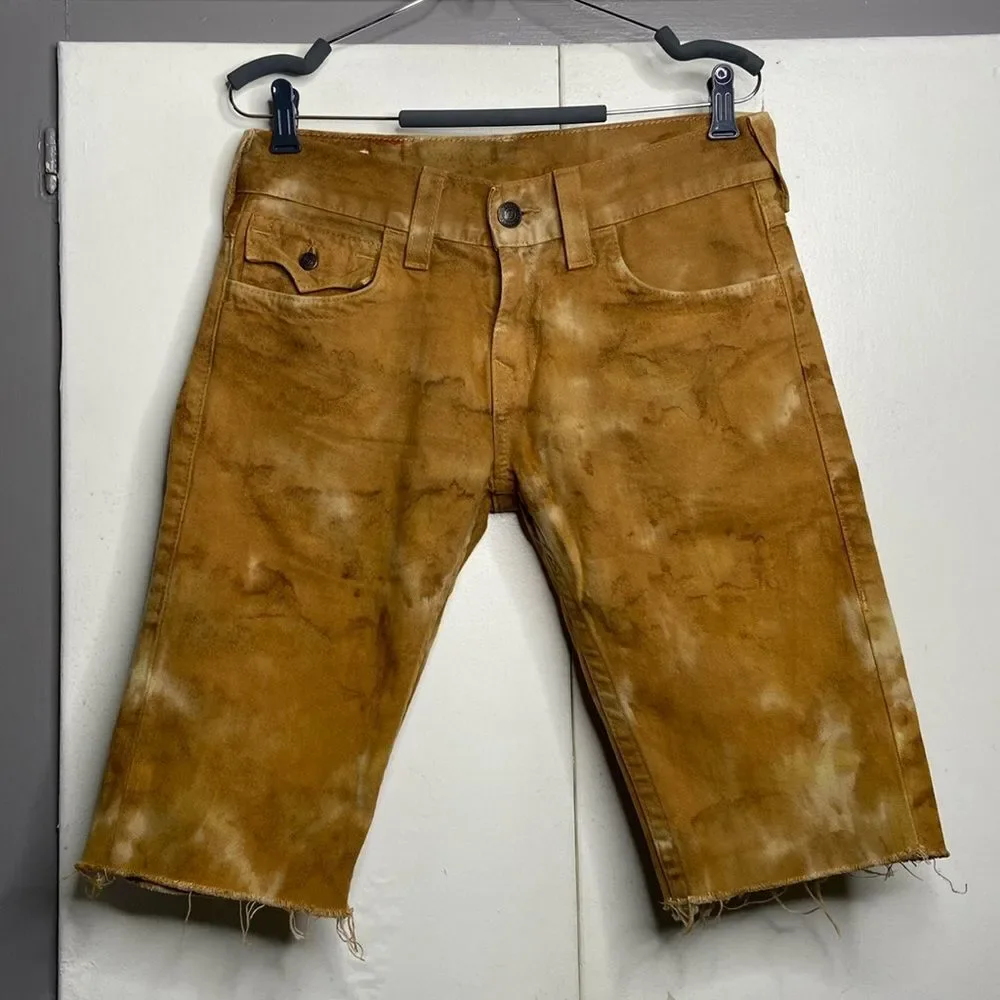 true religion men ricky shorts size 30 brown Bermuda tie dye cut off